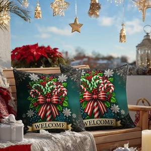 lot 6457 image: HOMETITUTE Merry Christmas Throw Pillow Covers 18x18 Inch Set of 2 Holiday Welcome Cushion Covers Decorative Winter Pillow Cases Rustic Farmhouse Christmas Candy Cane Decor for Sofa Couch Bed