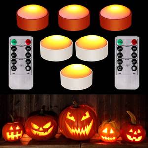 lot 6462 image: Riakrum 6 Pieces Remote Timer LED Lights with Remote LED Pumpkin Lights Battery Operated Lantern Bright Flameless Candle(Orange, White)
