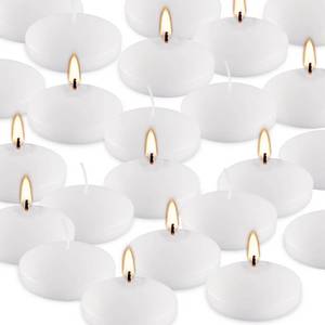 lot 6472 image: A10 Hour Floating Candles, 3 White Unscented Dripless Wax Discs, for Cylinder Vases, Centerpieces at Wedding, Party, Pool, Holiday (24 Set)