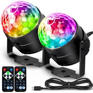 lot 6481 image: Disco Ball DJ Party Lights Sound Activated with Remote Control Strobe Lamp 7 Modes Stage Light for Home Room Dance Parties Karaoke Halloween Christmas Birthday Decorations,2pack