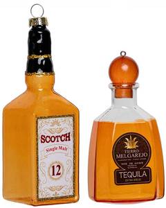 lot 6482 image: Blown Glass Tequila Ornament and Scotch Whiskey Ornament, Glass Alcohol Bottle Ornaments for Christmas Tree