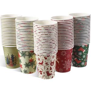 lot 6488 image: Sawysine 100 Pcs Christmas Paper Cups Disposable Cup 9 oz Coffee Hot Chocolate Tea Drinking Party Supplies for Holiday Xmas Cold Beverages