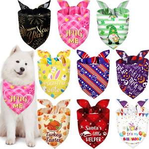 lot 6494 image: Weewooday 9 Pcs Holiday Dog Bandanas Valentines Day St Patricks Day Easter Bandanas Birthday Scarf Adjustable Large Pet Washable Scarves for Large Dog Supply(Fresh Pattern)