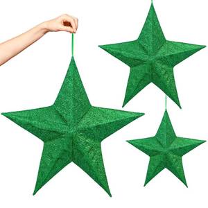 lot 7363 image: Christmas Large Hanging Ornaments, 3Pcs Star Ornaments for Indoor Outdoor Yard Hanging Ornaments Holiday Fabric Covered Hanging Decorations for Xmas Classroom Tree Porch Yard Ceiling Decor Green