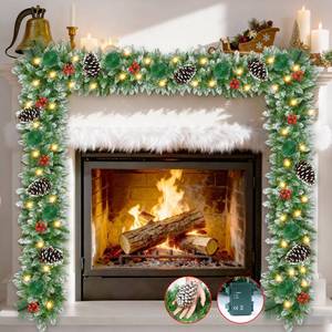 lot 7368 image: Christmas Garland, 9Ft Christmas Garland with Lights & Timer, 50LED Waterproof Battery Operated Lighted Garland Outdoor, Indoor Prelit Garland for Mantle, Stairs, Outside Christmas Decor Decorations