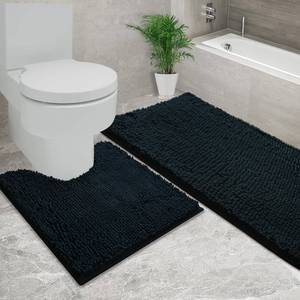 lot 7372 image: AINAHYVA Bathroom Rugs Sets 2 Piece, Super Absorbent Bath Mat, Strong PVC Non Slip Backing, Bath mat for Bathroom, Plush Shaggy, Thick, Machine Washable, Bathtub, Toilet.(59x2420x20U, Black)