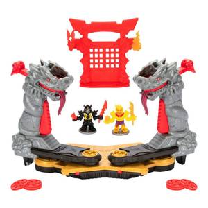 lot 7383 image: Legends of Akedo Ninja Fury Ninja Star Battle Arena - New Ninja Star Shooter Controllers, Over 35 Sound Effects, Includes 2 Exclusive Warriors, Weapons Rack & Additional Weapons & 6 Ninja Star Discs (Pieces Unknown)