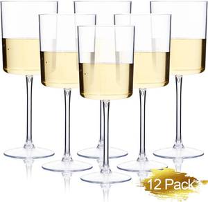 lot 7396 image: Ciaell 12 Pack Clear Plastic Wine Glasses - 10 Oz Disposable Wine Glasses with Stem for Parties & Weddings & Poolside & Outdoors & Camping