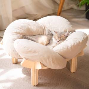 lot 7407 image: CHEERHOME PETS Elevated Cat Bed Wooden with Cushion Fluffy Pet Couch Sofa for Indoor Cats Raised Kitty Lounge Chair Suitable for Puppy, Cat Furniture(White)