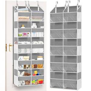 lot 7411 image: Over The Door Organizer, 5-Tier Extra Large Behind Door Storage with 10 Big Front & 10 Mesh Pockets, 80lb Capacity, Hanging Storage Organizer with Clear Window Kids Toys, Shoes, Diapers, Light Grey