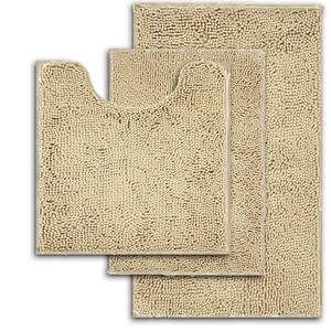 lot 7419 image: RUN HELIX Beige Bathroom Rugs Ultra Soft Rugs and Mats Set 3 Pieces Bath Rug Set Thick Chenille Bath Rugs Non Slip Bath Mats for Bedroom