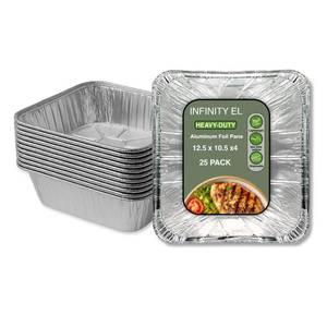 lot 7421 image: INFINITY EL Disposable Aluminum Foil Pans 25 Pack  Half Pan Extra 12.5 x 10.5 x 4 Deep Disposable Baking Pan  Heavy Duty Aluminum Foil Pan for Roasting Turkey, Lasagna, Thanksgiving, Christmas