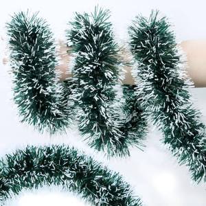 lot 7424 image: 50FT Christmas Tinsel Garland Metallic Twist Shiny Christmas Tree Decorations, Xmas Holiday Hanging Garland for Home Mantle Stair Indoor Outdoor Party Supplies Decor- Green White