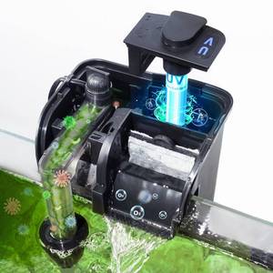 lot 7428 image: Hang on Back Aquarium Filter 158GPH for 10-40 Gal. Fish Tank, w Detachable U-V Light &Surface Skimmer, 4-Stage Suspension Oxygen Deodorization Saltwater Freshwater Crystal Clear Green Clean Machine