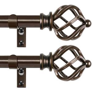 lot 7432 image: KAMANINA 2 Pack Curtain Rods 32 to 58 Inches (2.6-4.8ft), 34 Inch Curtain Rods for Windows Splicing Adjustable Single Drapery Rod with Twisted Cage Finial, for Indoor and Outdoor, Bronze