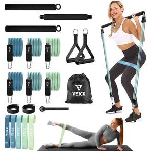 lot 7439 image: VEICK Pilates Bar Kit with Resistance Bands, Elastic Workout Bands for Men and Women, Set of 5 Resistance Loop Bands for Home Fitness, Stretching, Strength Training, Physical Therap, Blue
