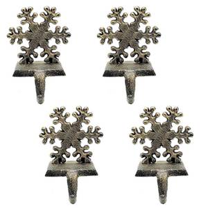 lot 7442 image: Medoore 4 Pieces Snowflake Christmas Stocking Holder Christmas Hooks Skid Mantel Hooks Hanger for Fireplace Free Standing Christmas Decorations