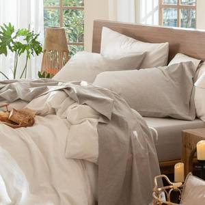 lot 7448 image: MooMee Bedding Sheet Set 100% Washed Cotton Linen Like Textured Breathable Durable Soft Comfy (Heathered Tannish Linen Grey, King)