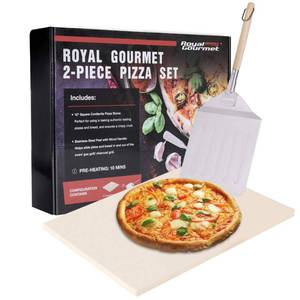 lot 7449 image: Royal Gourmet KSF1507 2 Piece Pizza Stone Set for Grill and Oven, 15 Inch Rectangular Pizza Stone and Pizza Peel, Baking Accessories