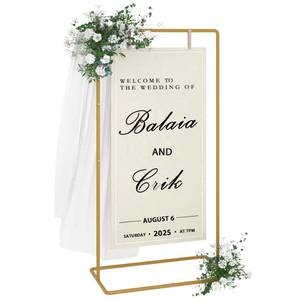lot 7459 image: UDEAR Metal Wedding Sign Holder, Elegant Easel Stand Display Frame for Welcome Signs, Seating Charts, Floral Ceremony Decor, Birthday Party Signage, Gold