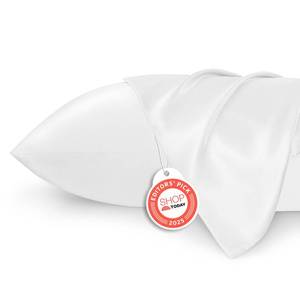 lot 8001 image: Bedsure Satin Pillowcases, Similar to Silk Pillow Cases Queen Size Set of 2, Pure White Cooling Pillow Case for Sleeping Women with Envelope Closure, Gifts for Women Men, 20x30 Inches, 2pcs