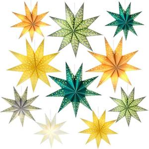 lot 8003 image: Haconba 10 Pack 12 Inch 18 Inch Christmas 3D Paper Star 9 Pointed Hollow Light up Hanging Star Paper Lanterns Lampshade for Christmas Wedding Birthday Party Decor, 2 Sizes