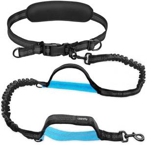 lot 8010 image: Uppetly Hands Free Dog Running Leash with Adjustable Waist Belt, Dual Handle Elastic Bungees Retractable Rope for Small and Medium Dogs, Reflective Stitches for Walking Hiking Biking (Large, 25-120lb)