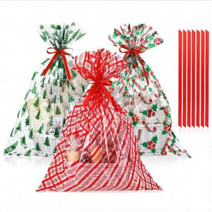 lot 8014 image: Tenceur 30 Pcs Palm Sunday Large Cellophane Gift Bags with Red Ribbons 25.6 x 31.5 Inch Clear Waterproof Holiday Basket Wrapping Festive Designs for Gifts, Crafts, Dolls, and Toys