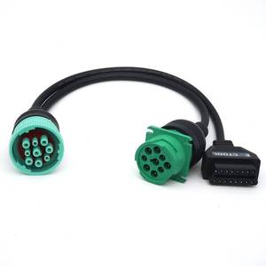 lot 8019 image: Exctool J1939 Splitter 9 Pin Green Type 2 Male Plug to Female and 16 Pin OBD2 Y Cable Adapter Converter for Commercial Truck Fleet ELD GPS Tracker
