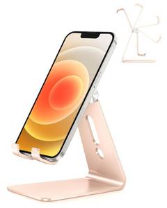 lot 8024 image: OMOTON Adjustable Cell Phone Stand, C2 Aluminum Desktop Phone Dock Holder Compatible with iPhone 15 14 13 Pro, SE, XR, 8 Plus 7 6, Samsung Galaxy, Google Pixel and More, Gold