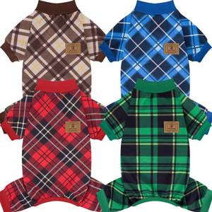 lot 8482 image: XPUDAC 4 Pack Dog Pajamas Plaid Dog Clothes for Small Medium Dogs Girl Boy Comfy Puppy Onesie Pet Christmas Outfit Cat Pjs Jammies, L
