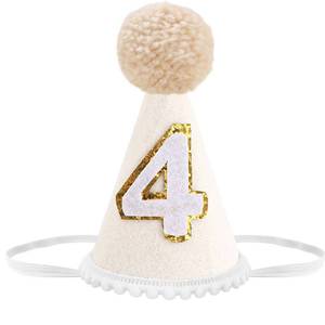 lot 8483 image: SuPoo 4th Birthday Crown Hat Pom-pom Ball Cone Hat 4th Birthday Decorations for Boy Party Cap Hair Band 4 Year Old Happy Decorations Outfit Gift Tiara Hair Accessory
