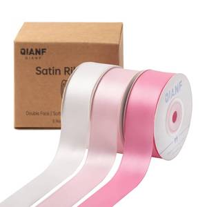 lot 8486 image: QIANF Pink Double Face Satin Ribbon 1 Inch x 45 Yards White Fabric Ribbon for Gift Wrapping, Flower Bouquets, Hair Bows Making, Wedding Decoration, Invitation Cards, Valentines Day (3 Rolls 15Yd)