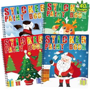 lot 8493 image: 90shine 4PCS Christmas Crafts for Kids Ages 4-8 Sticker Paint Books - Includes Santa Clause Snowman Elf Gnome and More Designs Gift Party Create 40 Pictures