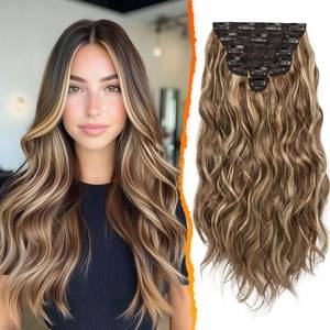 lot 8495 image: BARSDAR Highlight Clip in Hair Extensions - 20 Inch Wavy Clip in Hair Extensions for Women - 6PCs Soft Thick Synthetic Hair Extensions Clip ins Hairpieces Daily - Medium Brown & Blonde