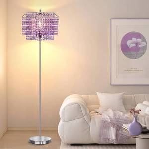 lot 9096 image: Crystal Floor Lamp Purple, 64 Tall Standing Lamps with Double-Layer Lampshade, Elegant Floor Lamp with OnOff Foot Switch, Standing Lamps for Living Room, Bedroom, Dresser, Office, Bulb Included