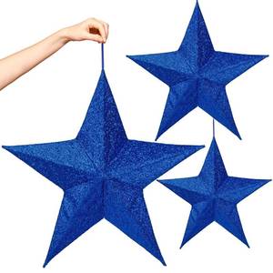 lot 9098 image: Christmas Large Hanging Ornaments, 3Pcs Star Ornaments for Indoor Outdoor Yard Ceiling Hanging Ornaments Holiday Fabric Covered Hanging Decorations for Xmas Classroom Tree Porch Yard Decor Blue