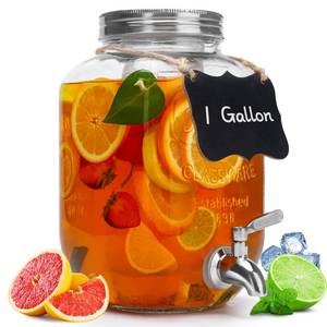 lot 9101 image: 1 Gallon Glass Beverage Dispenser with Lid, Stainless Steel Spigot, Glass Drink Dispensers for Parties, Lemonade Dispenser With Ice Cylinder for Weddings, Party,Sun Tea Jar, Water Juice Dispensers