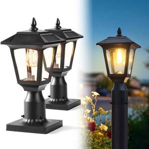 lot 9102 image: PASAMIC Solar Post Light 2 Pack, 3000K (Warm White) Dusk to Dawn Outdoor Solar Lamp with Aluminum Base, Waterproof Pillar Light for Fence, Garden, Yard, Patio,Outside Decoration�� Bonus Bulb Included