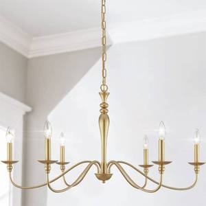 lot 9104 image: PAPAYA Farmhouse Chandelier 6-Light Gold Industrial Classic Candle Ceiling Rustic Pendant Lights Fixture for Dining Living Room Bedroom Kitchen Island Hanging Lighting