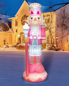 lot 9108 image: Geyoga 8FT Christmas Inflatable Outdoor Decoration Pink Nutcracker Hold Cake Cane Blow Up with LED Lights Inflatable Nutcracker Yard Decor for Xmas Decorations Outdoor Indoor Xmas Gifts