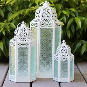 lot 9111 image: VELA LANTERNS Moroccan Candle Lantern Decorative Set of 3 for Floor, Ramadan Decorations, Indoor Home Decor, Outdoor Patio or Porch, Weddings, White
