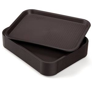 lot 9113 image: Yarlung 12 Pack Plastic Fast Food Trays, 13.7 x 10.5 Inch Rectangular Cafeteria Trays Restaurant Serving Tray for Coffee Table, Kitchen, Party, Brown