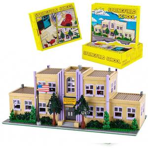 lot 9122 image: Falagil Simpsans Springfiald School Building Blocks - Moc American SCA Two-Story Architecture with Figures,Modular City House Building Sets - 3500 Pieces - for Adults,Hobbyist,Collector