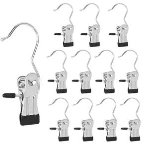 lot 10069 image: Boot Hanger Clips, 12-Pack Laundry Hanging Hooks Clothes Pins for Closet Organizer, Heavy Duty Hanger Clips for Pants, Socks, Towels, Hats, Boots, and Travel, Space-Saving Clothes Clips for Home Use