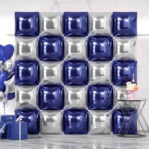 lot 10099 image: NISOCY 25PCS Blue Silver Square Foil Balloons Wall Backdrop Double Sided Navy Blue Silver Balloons Arch Kit for New Year Birthday Graduation Wedding Baby Bridal Shower Anniversary Party Decorations