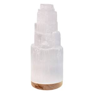 lot 10102 image: Himalayan Glow Selenite Crystal Lamp 20cm, Hand Curved Morocco Skyscraper Crystals and Healing Stones,(ETL Certified) with Wooden Base & USB Charging Cable For Healing Cleansing & Meditation
