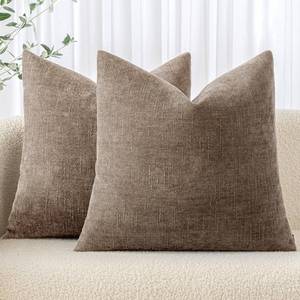 lot 10103 image: MIULEE Pack of 2 Decorative Throw Pillow Covers Soft Chenille Throw Pillows Solid Textured Euro Cushion Covers for Couch Sofa Bedroom Living Room 22x22 Inch, Taupe Grey