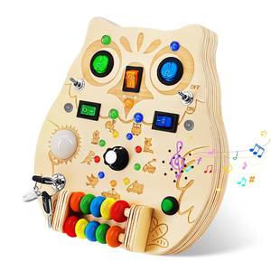 lot 10107 image: RCPLAGA Busy Board Montessori Wooden Sensory Toy with LED Light Switches, Music, Toddler Light Switch Activity Travel Toys for 1 2 3 Year Old Boys Girls Toddler Toys Gifts