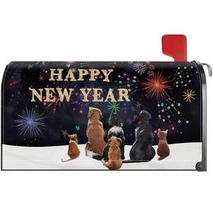 lot 10116 image: YINENA Happy New Year Dog Cat Mailbox Cover Magnetic Standard Size 21x18 Inch Post Letter Box Wrap Decor Winter Christmas Garden Yard Decoration